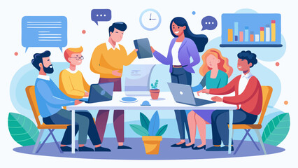 Modern Business Team Collaboration in a Creative Workspace vector