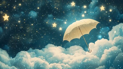 An Umbrella Soars Through A Starry Night Sky