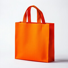 Vibrant orange shopping bag isolated on white background with textured surface and minimalist design for retail concepts