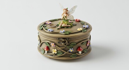 Decorative round box with fairy figurine