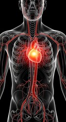 Conceptual anatomical illustration of the human circulatory system showcasing the heart and blood vessels.