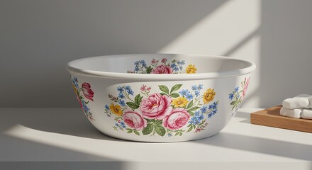 White ceramic bowl with floral design