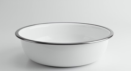 White enamel bowl with silver rim