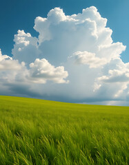 Obraz premium lush emerald meadow beneath a vast, stormy sky, pop-art. White tone