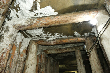 Interior of Cacica Salt Mine, Romania – Tunnel Ceiling Covered in Natural Salt Formations

