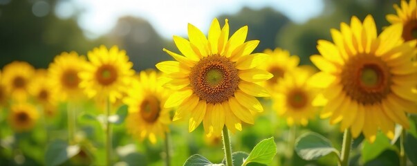 Obraz premium Vibrant yellow sunflowers in full bloom, basking in the summer sun A stunning display of nature's beauty, perfect for bright and cheerful imagery , happy, seed