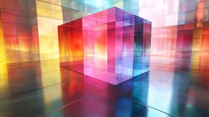 Fototapeta premium Abstract Transparent Cube in a Colorful Interior