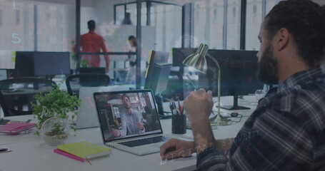 Image of data processing over diverse business people in office