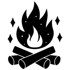 campfire with logs and marshmallows on sticks 