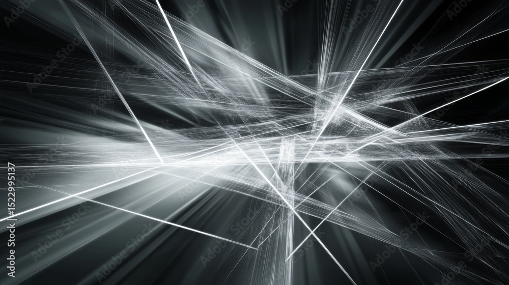 Poster abstract geometric lines forming a dynamic pattern on a dark background, creating a sense of movemen