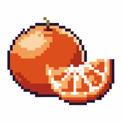 Obraz premium Pixel art orange retro fruit illustration orange with slice, pixelated