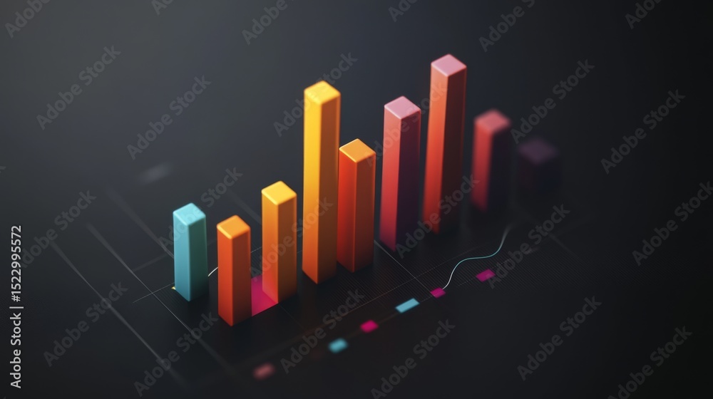 Leinwandbilder aerial view of a d bar chart with glossy finishes in vibrant colors, arranged in ascending order, cr