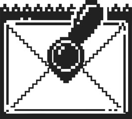 Fototapeta premium pixel art envelope with exclamation mark symbolizing urgent message black and white retro digital icon