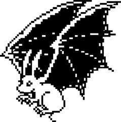Pixelated bat like winged creature with rodent features in black and white