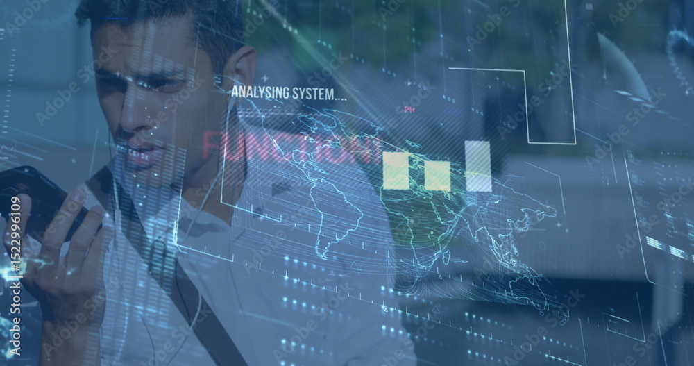 Poster image of data processing over man using smartphone