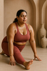 Authentic Plus-Size Woman Training in Gym – Realistic Fitness Lifestyle Photography. AI