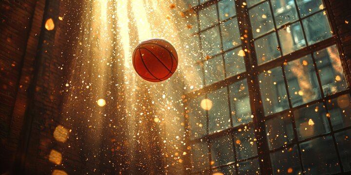 Basketball in sunbeams through a window