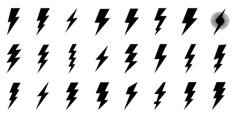 Collection of 30 High-Quality Lightning Bolt Icons Vector Graphics for Design Projects