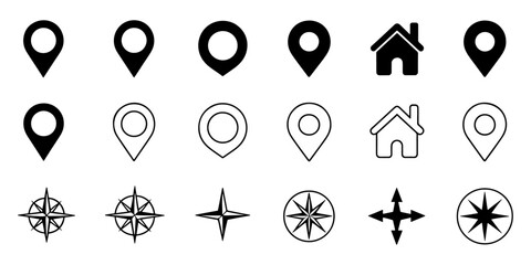 Location Icons Map Markers, Compass Roses, and Home Symbols &ndash; Free Vector Pack 001 (16).ai