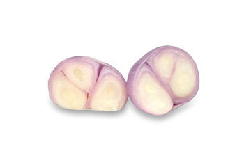 Fresh Sliced Purple Shallot Halves Isolated White Background