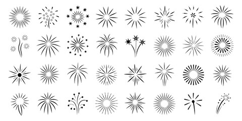 30 Unique Fireworks Burst Icon Set Vector Illustration of Fireworks for Design Projects