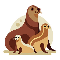 Sea Lion Family – Minimal Flat Vector Pack	

