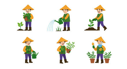 Animated Gardener Characters in Various Gardening Actions