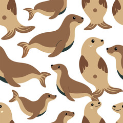 Sea Lion Pattern – Seamless Vector Background	
