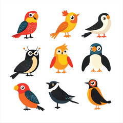 collection of cute birds cartoon transparent background