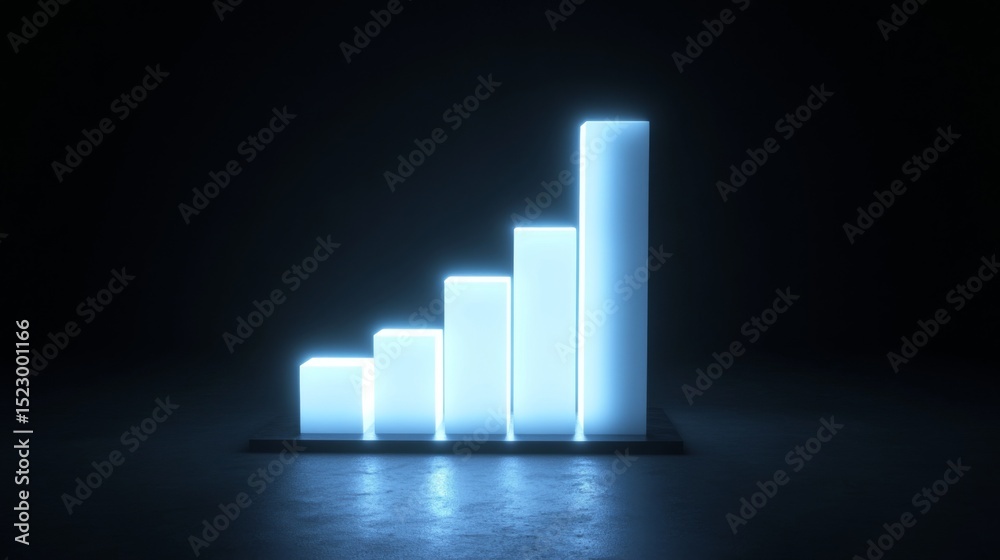 Aufkleber A D rendering of a financial graph with bars representing growth, illuminated against a dark backdrop, showcasing data analysis and financial success.