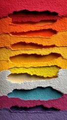 Colorful layers of torn paper showcasing vibrant hues against a textured background for creative design inspiration