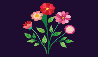 Vibrant floral bouquet illustration on dark background