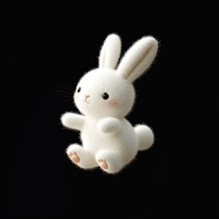 Fluffy white rabbit plush toy, sitting pose, digital art