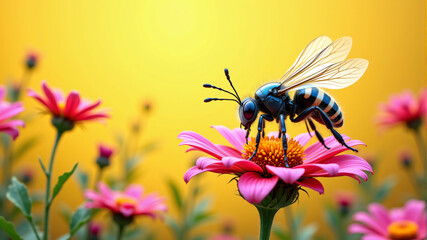 Pollinating Bee on Flower