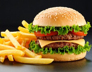 Close-up of burger and fries
