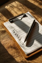 Checklist with items marked using pen in a warm sunlight setting