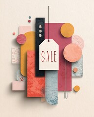 Abstract geometric shapes with a sale tag.
