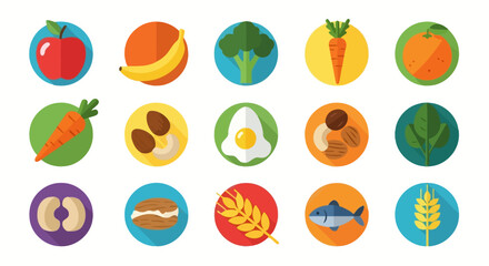 Colorful FlatDesign Illustrations of Various Healthy Food Items (1)