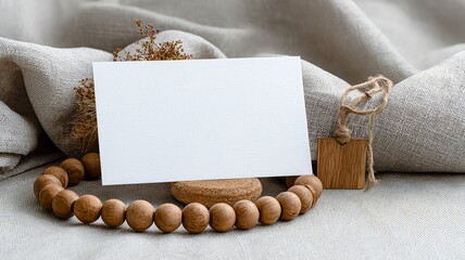 Minimalist design with wooden elements and card.