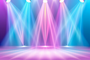 Colorful stage lights illuminating empty stage background