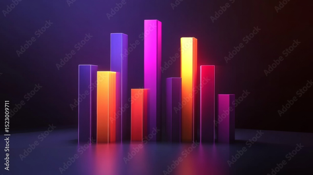 Poster A modern D financial bar graph with interconnecting bars, symbolizing relationships between different financial indicators, rendered in a sophisticated color palette.