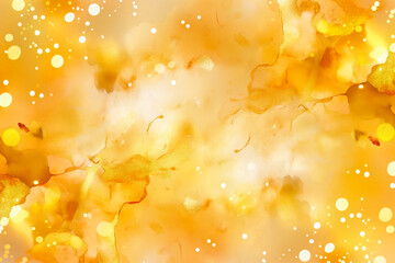 Golden abstract background with bubbles and light effects creating festive atmosphere