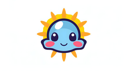 Cute cartoon sun character design, smiling face, bright colors, playful and cheerful illustration
