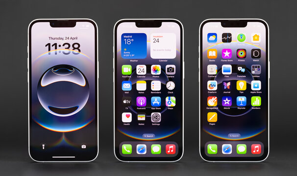 Madrid, Spain - April 24, 2025: The latest Apple iPhone 16e mobile phone on black background.