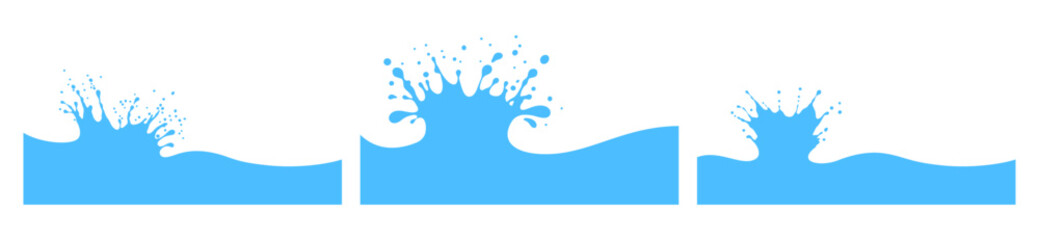 Splash and flow of milk, water or any liquid. Flat splashes and drops, crown shaped. Can be use for background of designs, logo, emblem, label of organic ecological dairy products. Vector illustration