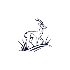 Elegant Gazelle Silhouette Walking on Grass Minimalist Design with Clean Lines and White Background
