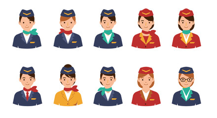 Diverse Group of Smiling Flight Attendants in Uniforms