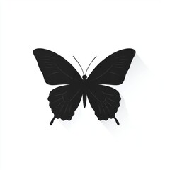 Simple black silhouette of a butterfly against a white background. 