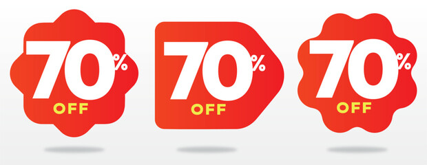 70% off, offer, discount, price, sale, marketing, commerce, label, shape, tag, sticker, retail, red, value. Icon, set, store, banner