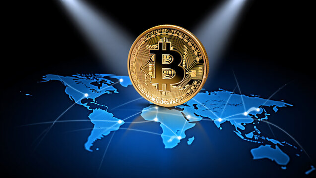 Bitcoin cryptocurrency global network blockchain technology digital currency